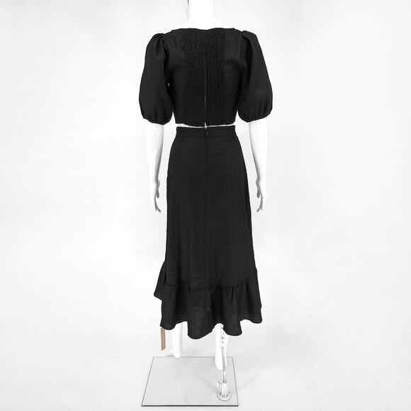 Reformation Yucca Linen Two-Piece Set Black Crop Top & Midi Skirt Size 2 NWT - Picture 10 of 10